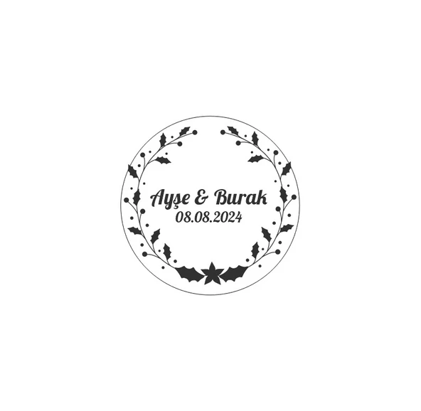 Altın Boynuzlu Kış Çelengi Etiketi Kına Nişan Düğün 3x3 cm özel etiket / 50 adet sticker ürün görseli 1