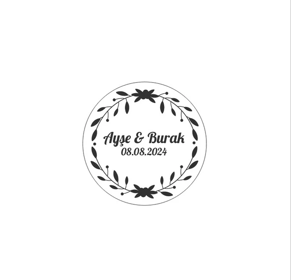 Yuvarlak Kozalaklı Kış Çelengi Etiketi Kına Nişan Düğün 3x3 cm özel etiket / 50 adet sticker ürün görseli 1