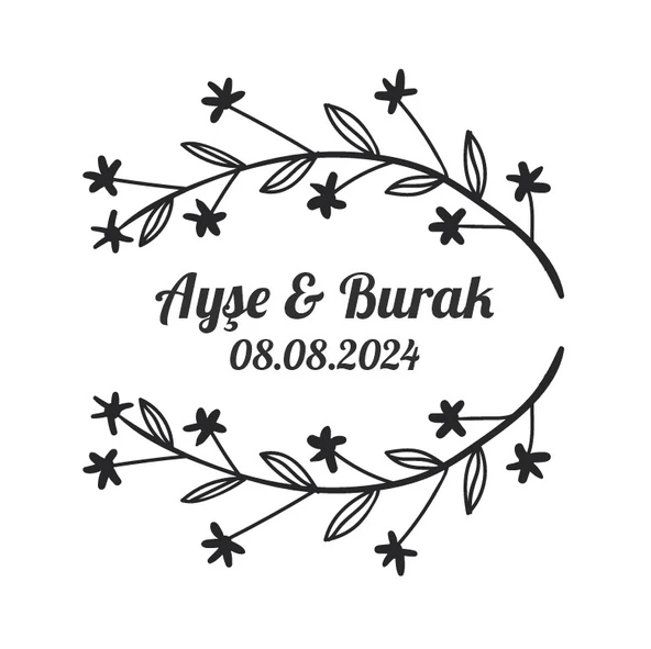 Kozalak ve Kırmızı Meyveli Yuvarlak Etiket Kına Nişan Düğün 3x3 cm özel etiket / 50 adet sticker ürün görseli 1