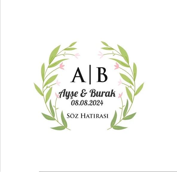 Dörtgen Çiçekli Çelenk Etiketi Kına Nişan Düğün 3x3 cm özel etiket / 50 adet sticker ürün görseli 1