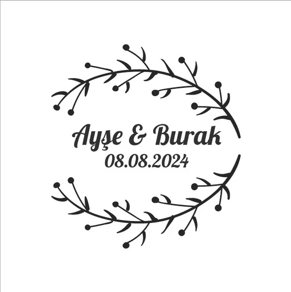 Kış Meyveli Yapraklı Yuvarlak Etiket Kına Nişan Düğün 3x3 cm özel etiket / 50 adet sticker ürün görseli 1