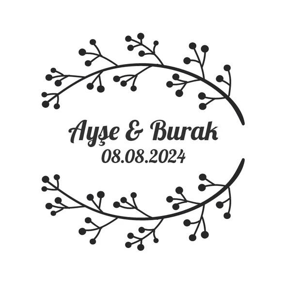 Çam Yapraklı ve Çiçekli Kare Etiket Kına Nişan Düğün 3x3 cm özel etiket / 50 adet sticker ürün görseli 1