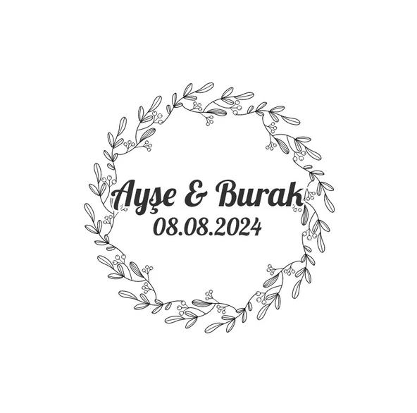 Altın Halkalı Yaprak Çelenk Etiketi Kına Nişan Düğün 3x3 cm özel etiket / 50 adet sticker ürün görseli 1