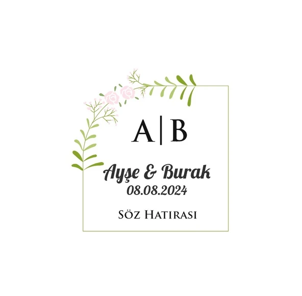 Çam Kozalaklı ve Kuşlu Kış Etiketi Kına Nişan Düğün 3x3 cm özel etiket / 50 adet sticker ürün görseli 1