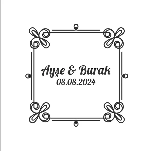 Dörtgen Çiçekli Çelenk Etiketi Kına Nişan Düğün 3x3 cm özel etiket / 50 adet sticker ürün görseli 1