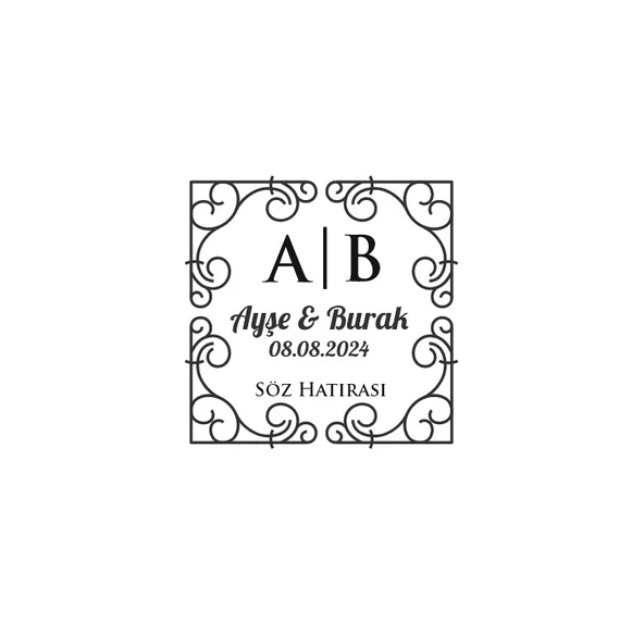 Altın Çerçeveli Çam Çelenk Etiketi Kına Nişan Düğün 3x3 cm özel etiket / 50 adet sticker ürün görseli 1