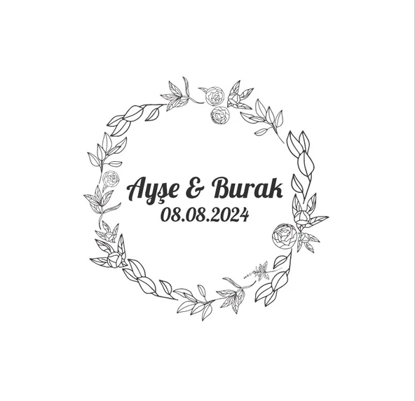 Kozalaklı ve Meyveli Oval Etiket Kına Nişan Düğün 3x3 cm özel etiket / 50 adet sticker ürün görseli 1