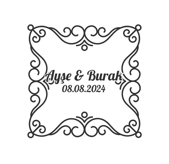 Altın Çerçeveli Çam Çelenk Etiketi Kına Nişan Düğün 3x3 cm özel etiket / 50 adet sticker ürün görseli 1