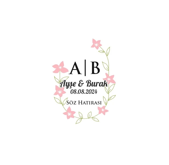 Yapraklı Kış Meyveli Oval Etiket Kına Nişan Düğün 3x3 cm özel etiket / 50 adet sticker ürün görseli 1