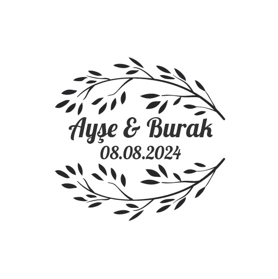 Çam Yapraklı ve Çiçekli Kare Etiket Kına Nişan Düğün 3x3 cm özel etiket / 50 adet sticker ürün görseli 1