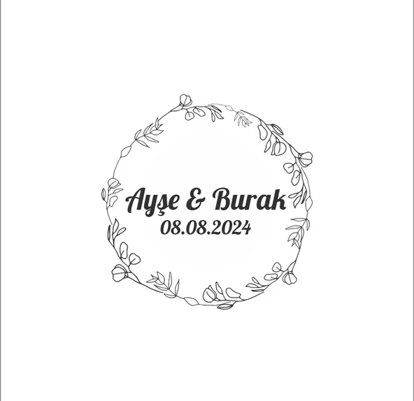 Kozalak ve Çiçekli Oval Etiket Kına Nişan Düğün 3x3 cm özel etiket / 50 adet sticker ürün görseli 1
