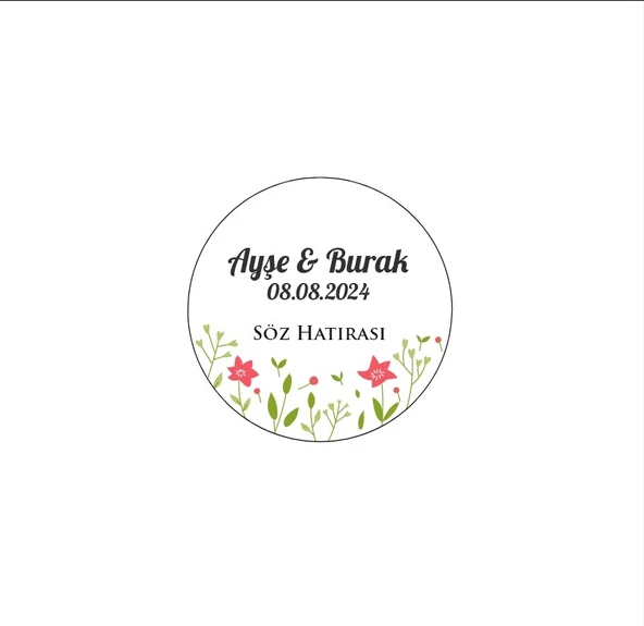 Yuvarlak Geyik Boynuzlu Çiçek Etiketi Kına Nişan Düğün 3x3 cm özel etiket / 50 adet sticker ürün görseli 1