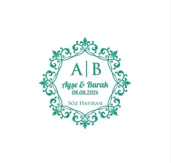 Dişli Kenarlı Dikdörtgen Mühür Kına Nişan Düğün 3x3 cm özel etiket / 50 adet sticker ürün görseli 1