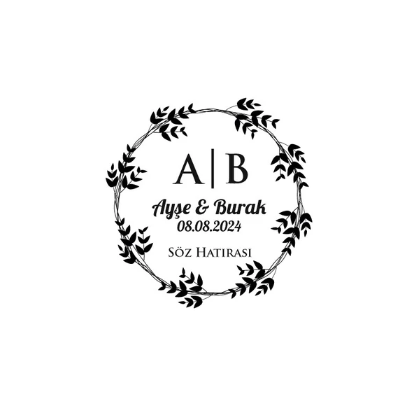 Yapraklı Dal Çerçeveli Yuvarlak Mühür Kına Nişan Düğün 3x3 cm özel etiket / 50 adet sticker ürün görseli 1