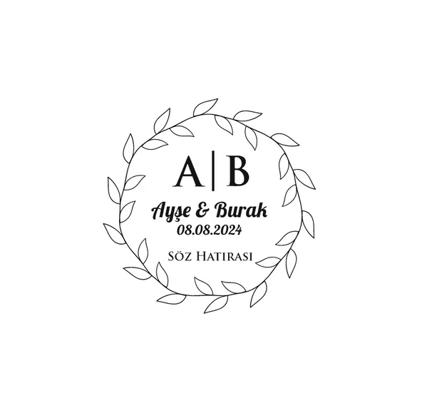 İnce Yapraklı Çelenk Mühür Kına Nişan Düğün 3x3 cm özel etiket / 50 adet sticker ürün görseli 1
