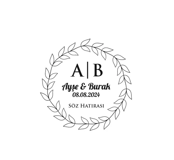 Yapraklı Çelenk Mühür Kına Nişan Düğün 3x3 cm özel etiket / 50 adet sticker ürün görseli 1