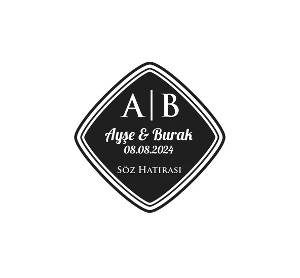 Köşeli Kare Mühür Kına Nişan Düğün 3x3 cm özel etiket / 50 adet sticker ürün görseli 1