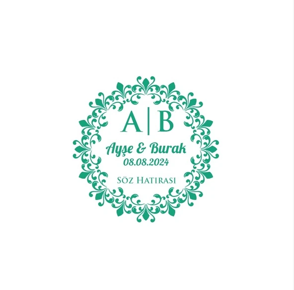 Yarım Ay Dikdörtgen Mühür Kına Nişan Düğün 3x3 cm özel etiket / 50 adet sticker ürün görseli 1