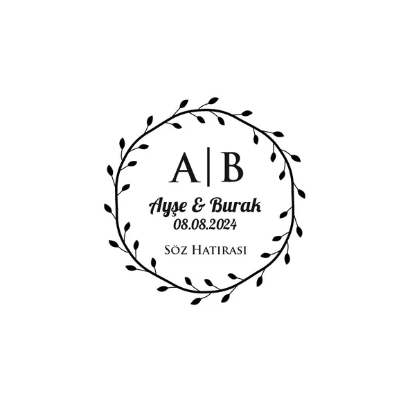 Basit Dal Çerçeveli Yuvarlak Mühür Kına Nişan Düğün 3x3 cm özel etiket / 50 adet sticker ürün görseli 1