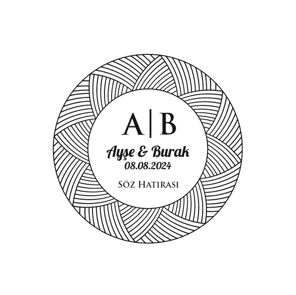 Dalgalı Çizgili Yuvarlak Mühür Kına Nişan Düğün 3x3 cm özel etiket / 50 adet sticker ürün görseli 1