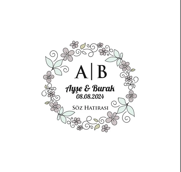 Şekilli Dalgalı Dikdörtgen Mühür Kına Nişan Düğün 3x3 cm özel etiket / 50 adet sticker ürün görseli 1