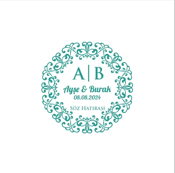 Köşeleri Çıkıntılı Dikdörtgen Mühür Kına Nişan Düğün 3x3 cm özel etiket / 50 adet sticker ürün görseli 1