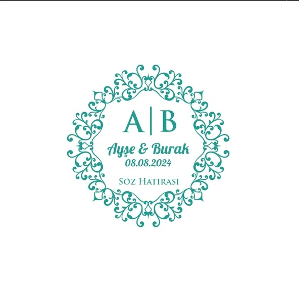 Çentikli Dikdörtgen Mühür Kına Nişan Düğün 3x3 cm özel etiket / 50 adet sticker ürün görseli 1