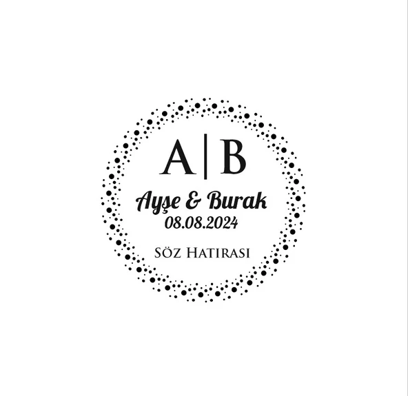 İnce Noktalı Çerçeveli Yuvarlak Mühür Kına Nişan Düğün 3x3 cm özel etiket / 50 adet sticker ürün görseli 1