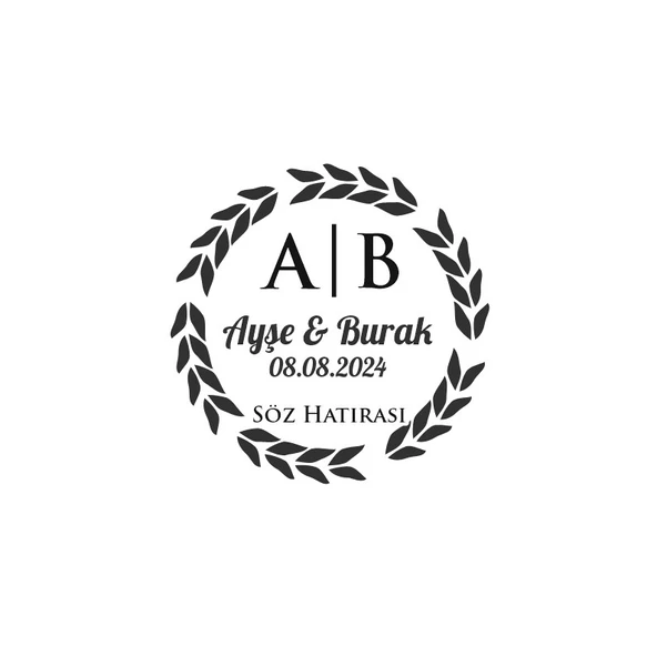 Yuvarlak Yaprak Çelengi Etiketi Kına Nişan Düğün 3x3 cm özel etiket / 50 adet sticker ürün görseli 1