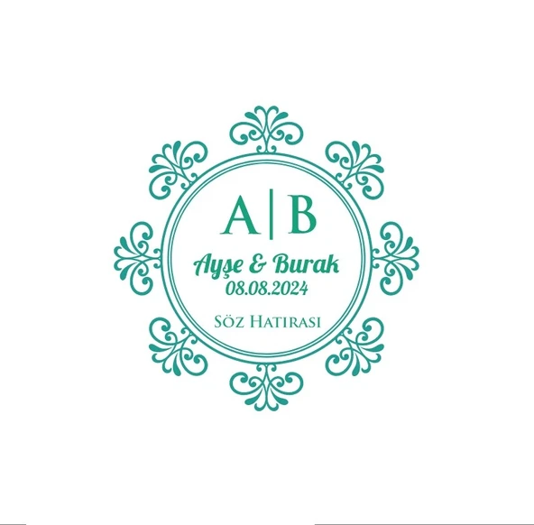 İnce Çerçeveli Dikdörtgen Mühür Kına Nişan Düğün 3x3 cm özel etiket / 50 adet sticker ürün görseli 1