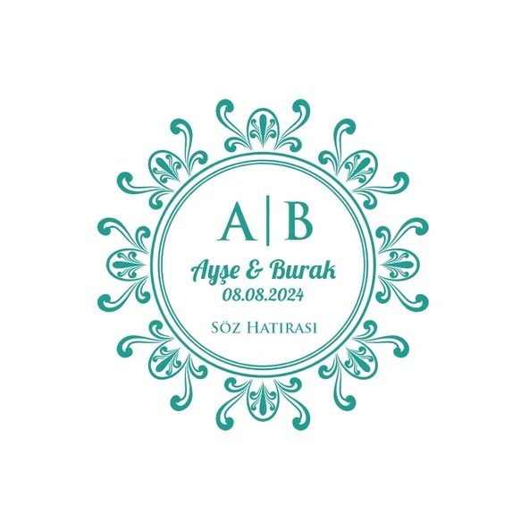 Klasik Dikdörtgen Mühür Kına Nişan Düğün 3x3 cm özel etiket / 50 adet sticker ürün görseli 1