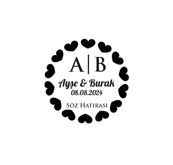 Kalpli Çerçeveli Yuvarlak Mühür Kına Nişan Düğün 3x3 cm özel etiket / 50 adet sticker ürün görseli 1