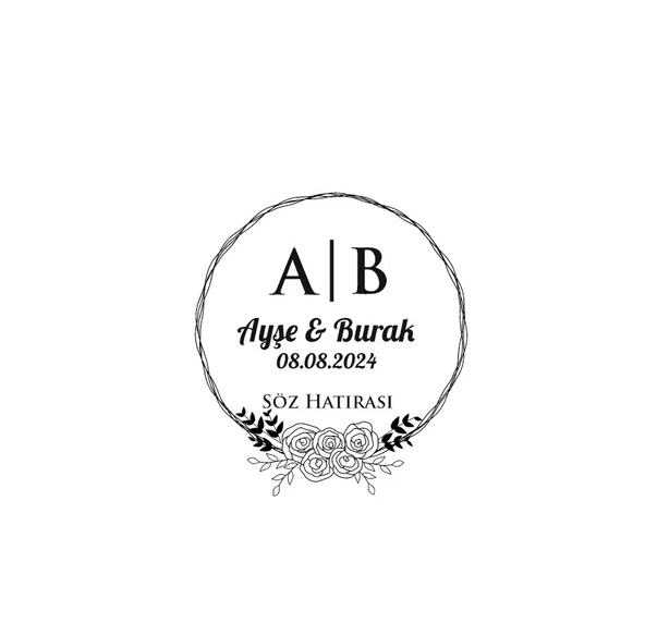 Alt Gül Motifli Yuvarlak Mühür Kına Nişan Düğün 3x3 cm özel etiket / 50 adet sticker ürün görseli 1