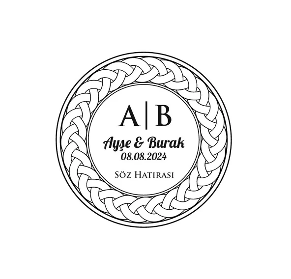 Çift Çizgili Örgülü Çerçeveli Yuvarlak Mühür Kına Nişan Düğün 3x3 cm özel etiket / 50 adet sticker ürün görseli 1