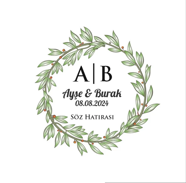 Altın Çerçeveli Kış Meyveli Etiket Kına Nişan Düğün 3x3 cm özel etiket / 50 adet sticker ürün görseli 1