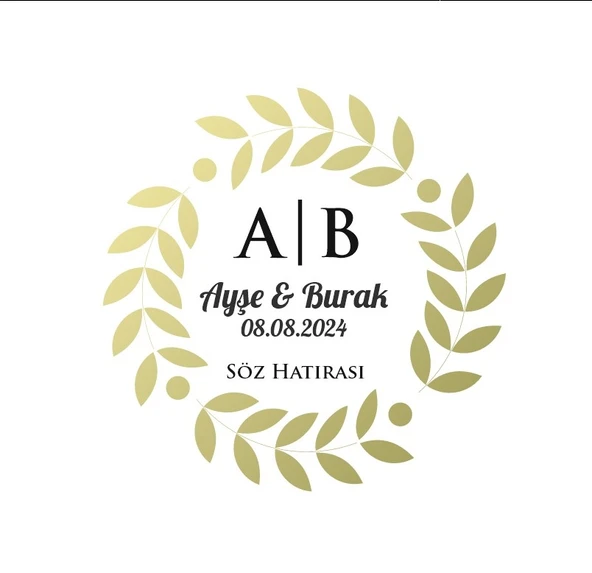 Kış Bitkili Yuvarlak Etiket Kına Nişan Düğün 3x3 cm özel etiket / 50 adet sticker ürün görseli 1