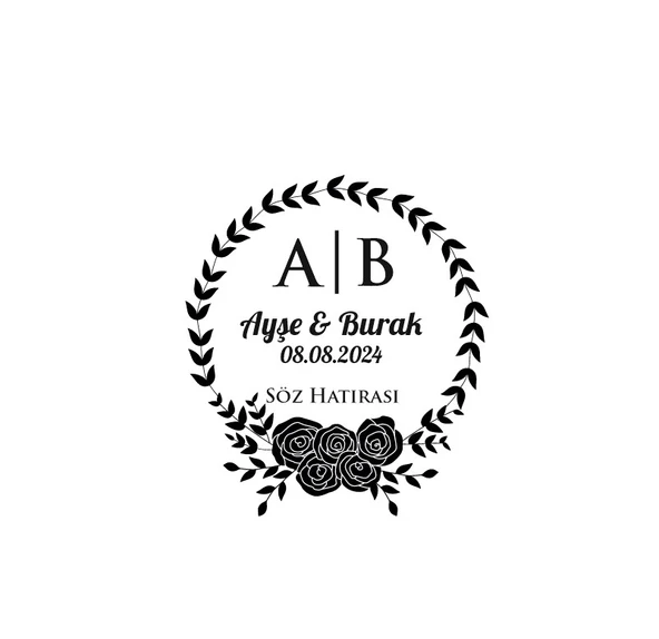 Üst Gül Motifli Yuvarlak Mühür Kına Nişan Düğün 3x3 cm özel etiket / 50 adet sticker ürün görseli 1