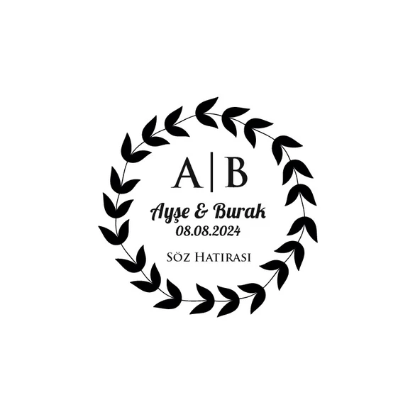 Dolu Yapraklı Çelenk Mühür Kına Nişan Düğün 3x3 cm özel etiket / 50 adet sticker ürün görseli 1