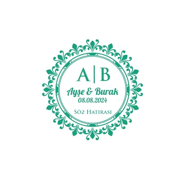 Çentikli Dikdörtgen Mühür Kına Nişan Düğün 3x3 cm özel etiket / 50 adet sticker ürün görseli 1