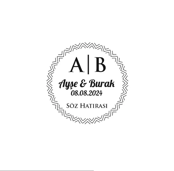 Zikzak Çerçeveli Yuvarlak Mühür Kına Nişan Düğün 3x3 cm özel etiket / 50 adet sticker ürün görseli 1