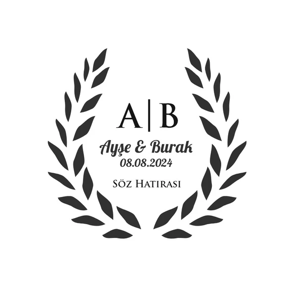 Kozalaklı ve Yapraklı Oval Etiket Kına Nişan Düğün 3x3 cm özel etiket / 50 adet sticker ürün görseli 1