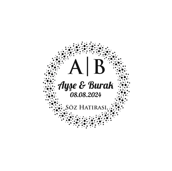 Kalın Noktalı Çerçeveli Yuvarlak Mühür Kına Nişan Düğün 3x3 cm özel etiket / 50 adet sticker ürün görseli 1