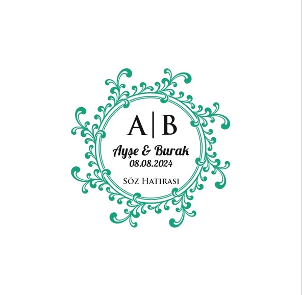 Şekilli Dalgalı Dikdörtgen Mühür Kına Nişan Düğün 3x3 cm özel etiket / 50 adet sticker ürün görseli 1