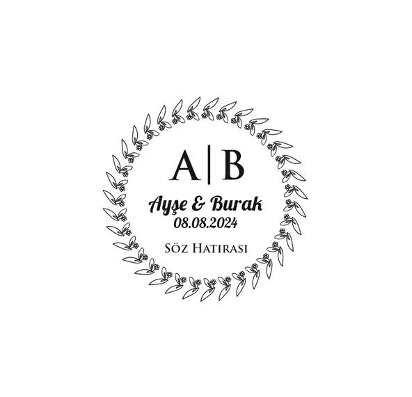 Çiçek Yapraklı Dikdörtgen Mühür Kına Nişan Düğün 3x3 cm özel etiket / 50 adet sticker ürün görseli 1