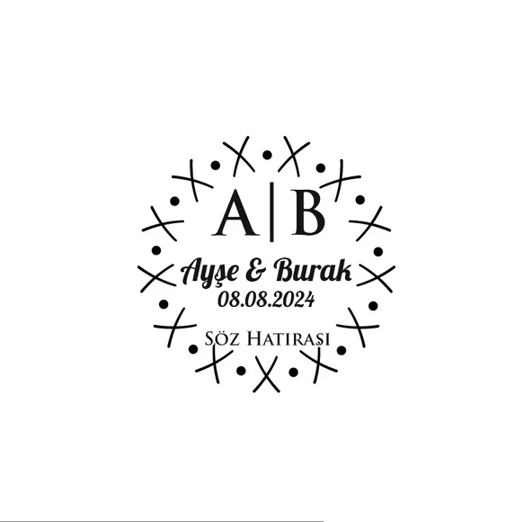 Çarpı ve Noktalı Çerçeveli Yuvarlak Mühür Kına Nişan Düğün 3x3 cm özel etiket / 50 adet sticker ürün görseli 1