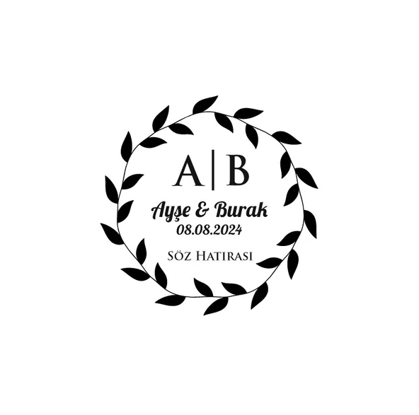 Kalın Yapraklı Çelenk Mühür Kına Nişan Düğün 3x3 cm özel etiket / 50 adet sticker ürün görseli 1