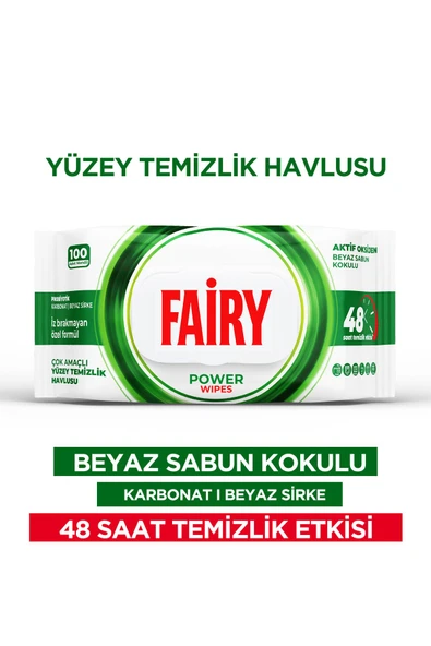 Fairy Power Wipes Yüzey Temizleme Mendili 100 Yaprak | Beyaz Sabun | Beyaz Sirke & Karbonat ürün görseli 1