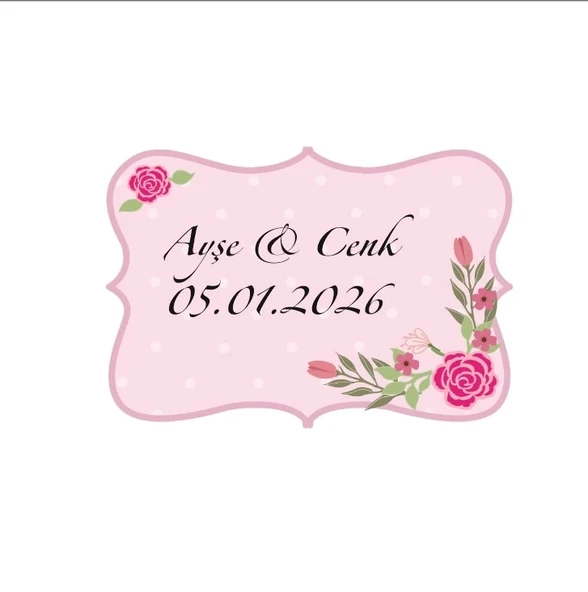 Köşeleri Dal ve Yaprak Motifli Kare Mühür Kına Nişan Düğün 3x3 cm özel etiket / 50 adet sticker ürün görseli 1
