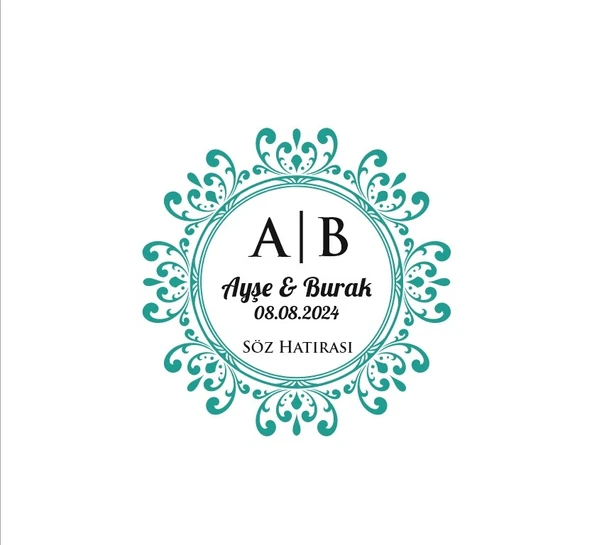 Yuvarlak Köşeli Kare Mühür (Basit Çerçeveli) Kına Nişan Düğün 3x3 cm özel etiket / 50 adet sticker ürün görseli 1