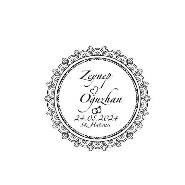 Dişli Kenarlı Kare Mühür Kına Nişan Düğün 3x3 cm özel etiket / 50 adet sticker ürün görseli 1